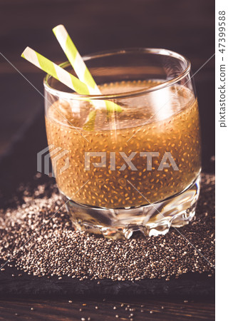 Glass of juice with chia seeds Glass of juice with chia seeds 47399588