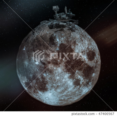 Collage with huge rover on the small moon. Collage with huge rover on the small moon. 47400567