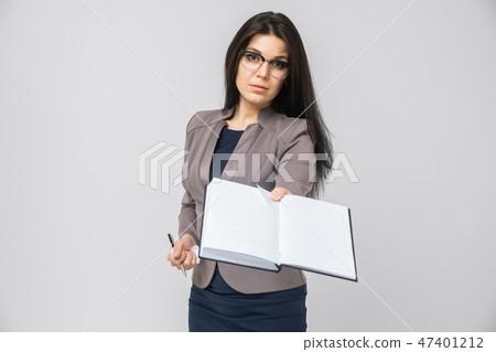 young girl stretches out ahead the day planner isolated on light background 47401212