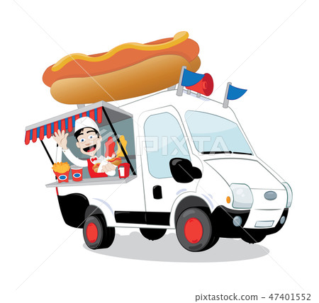 a vector cartoon representing a funny hot dog van a vector cartoon representing a funny hot dog van 47401552