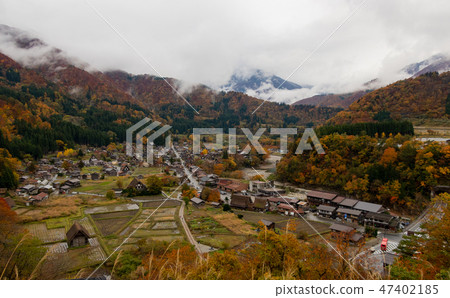 Shirakawago在秋天顏色染色 47402185