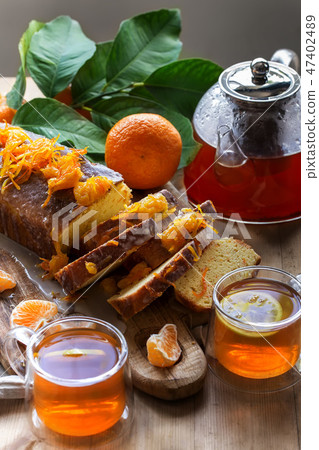 Tangerine cake with tea Tangerine cake with tea 47402489
