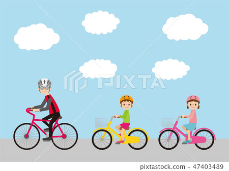 Turn here and ride a bicycle, bicycle instructor and children Turn here and ride a bicycle, bicycle instructor and children 47403489