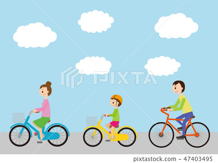 Bicycling, looking forward, parents and children 47403495