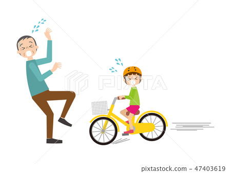 A child on a bicycle that seems to collide with the elderly A child on a bicycle that seems to collide with the elderly 47403619