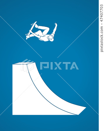 Skateboarder high jumping graphic vector Skateboarder high jumping graphic vector 47407703