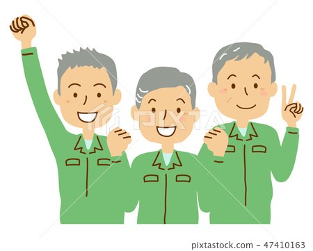 Senior man working clothes three men green Senior man working clothes three men green 47410163