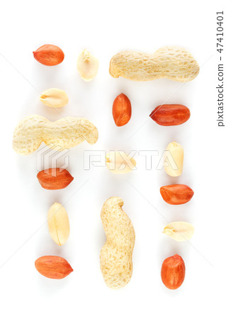 Peanuts isolated on white background. Peeled Peel  47410401