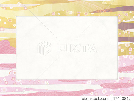 Japanese Background Material - Frame - Cherry - Cloud - Wave - Gold 47410842