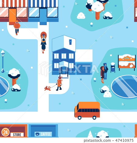 Winter city landscape seamless pattern vector illustration in flat style. 47410975