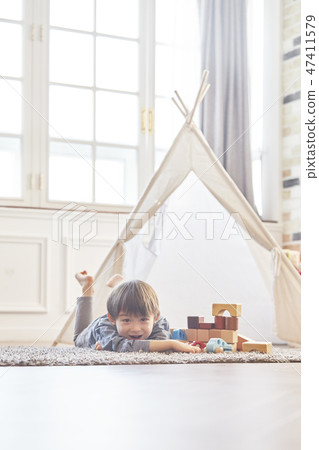 Block play, infant, children, baby, baby, living room, house, housing 47411579