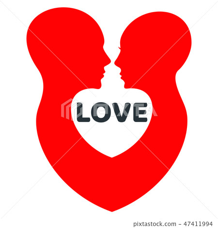Minimalistic love logo with red Human profile. 47411994