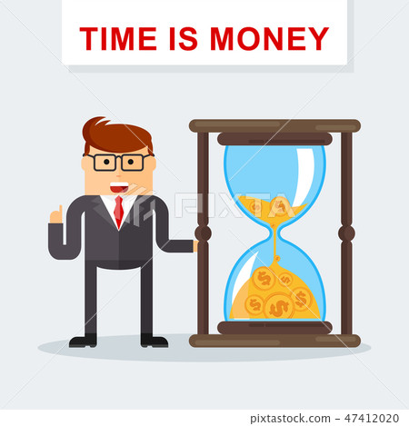 Businessman with hourglass. Time management. Time is money. Managing time resources Businessman with hourglass. Time management. Time is money. Managing time resources 47412020