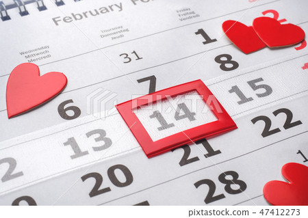 February 14 Calendar. Valentine's day concept, red February 14 Calendar. Valentine's day concept, red 47412273