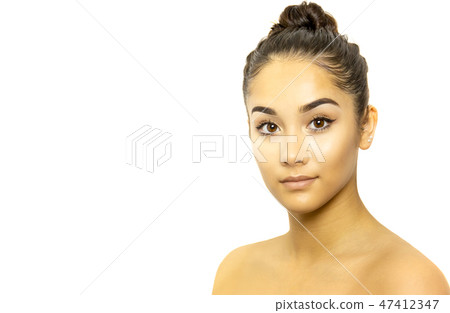 Mixed race young woman face portrait isolated on white background. 47412347