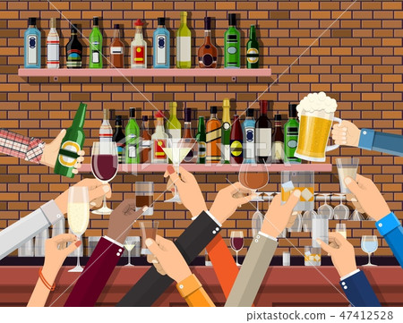 Hands group holding glasses with various drinks.-插圖素材 [47412528] - PIXTA圖庫
