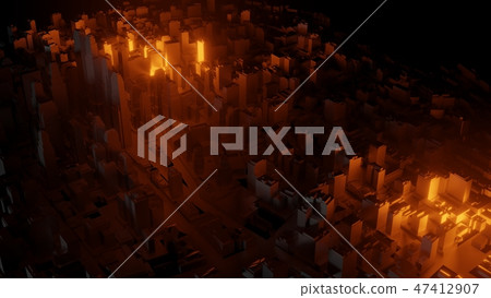 3d city with bright red flashes on a dark background 3d city with bright red flashes on a dark background 47412907