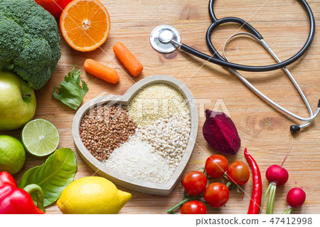 Healthy lifestyle with vegetarian food in heart Healthy lifestyle with vegetarian food in heart 47412998