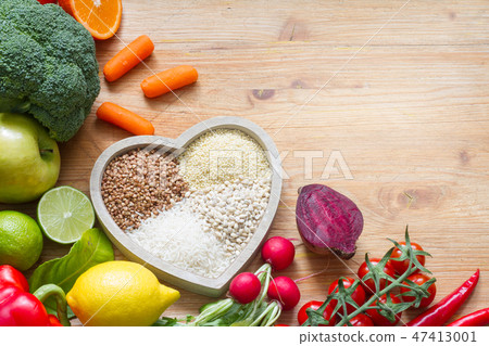 Healthy lifestyle concept with vegetarian food Healthy lifestyle concept with vegetarian food 47413001