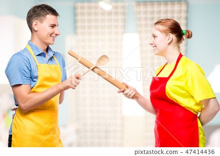 portrait of a man and a woman in an apron portrait of a man and a woman in an apron 47414436