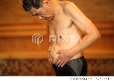 Men relaxing in the sauna Men relaxing in the sauna 47414512
