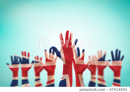 United kingdom (UK) flag pattern on people hands 47414930