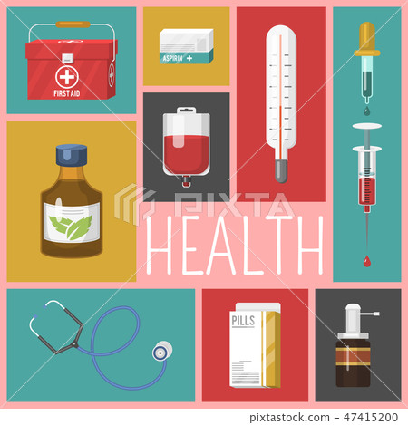 Medical instrument seamless pattern. First-aid set outfit medicine chest and doctor tools medicament 47415200