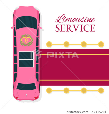Limousine service topview vector illustration. Pink luxurious limousine with red carpet for 47415201
