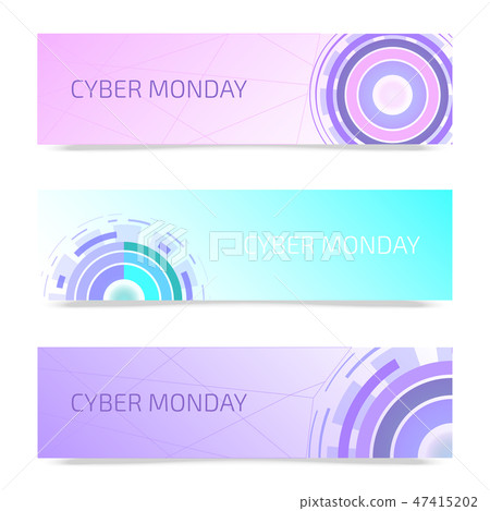 Futuristic circles set of banners vector illustration. Cyber monday background for online shopping 47415202