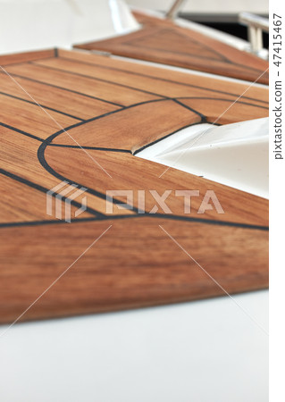 Sailboat bow, wood deck detail, Sailboat bow, wood deck detail, 47415467