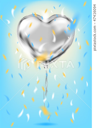 Silver Foil Heart Shape Balloon confetti on blue Silver Foil Heart Shape Balloon confetti on blue 47416094