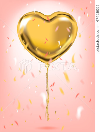 Gold Foil Heart Shape Balloon confetti on the pink Gold Foil Heart Shape Balloon confetti on the pink 47416095