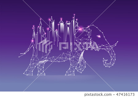 The particles, line and dot of City and elephant The particles, line and dot of City and elephant 47416173