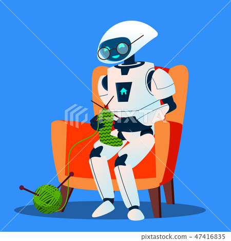 Old Robot With Glasses Knitting A Sock Vector. Isolated Illustration Old Robot With Glasses Knitting A Sock Vector. Isolated Illustration 47416835