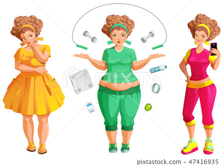 Fat woman weignt loss. Fitness and diet is path 47416935