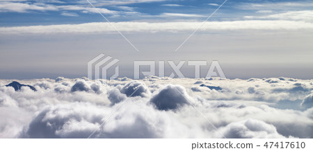 Panoramic view on snowy mountains covered  47417610