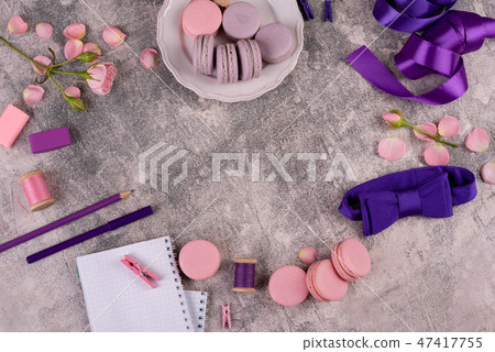 Beautiful pink tasty macaroons 47417755