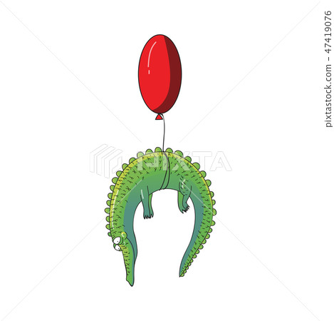 Green crocodile flies tied to red air balloon. Funny cartoon character. Wild animal. Vector Green crocodile flies tied to red air balloon. Funny cartoon character. Wild animal. Vector 47419076