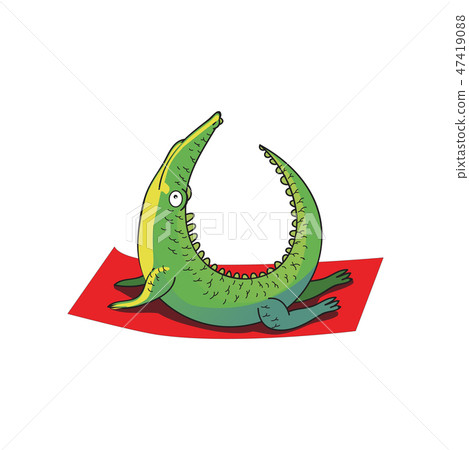 Humanized green crocodile doing stretch exercise. Funny cartoon character. Healthy lifestyle. Vector Humanized green crocodile doing stretch exercise. Funny cartoon character. Healthy lifestyle. Vector 47419088