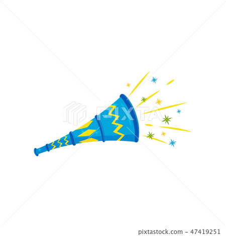 Flat vector icon of blue plastic toy horn. Festive trumpet. Brazilian vuvuzela. Carnival noise 47419251
