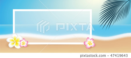 beautiful beach with frangipani tropical flowers and white borde beautiful beach with frangipani tropical flowers and white borde 47419643