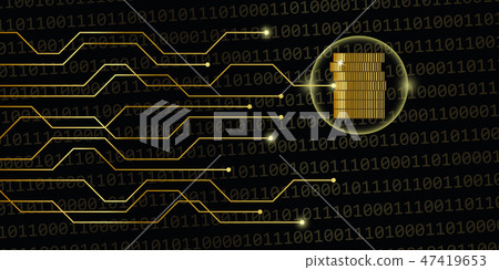 digital currency on golden binary code with coins digital currency on golden binary code with coins 47419653