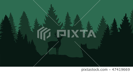 wolf is watching deer in the forest by night wolf is watching deer in the forest by night 47419669