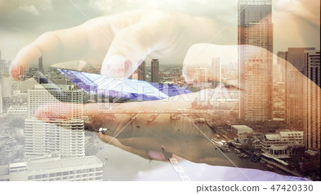Double exposure of using smart phone Double exposure of using smart phone 47420330