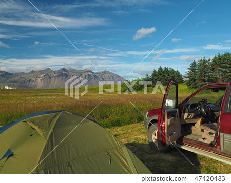 camping adventure Iceland tent old off-road car camping adventure Iceland tent old off-road car 47420483