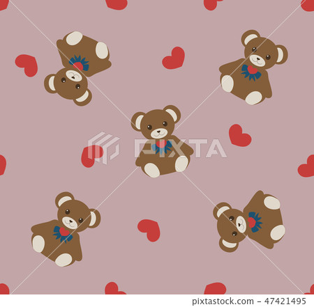 Seamless Pattern Random Heart of Teddy Bear 47421495