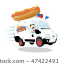 Funny hot dog van driven by a man cheering 47422491