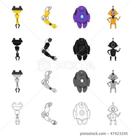 Vector illustration of robot and factory logo. Set of robot and space stock symbol for web. 47423295