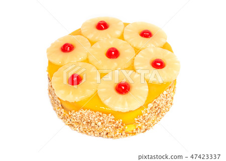 Delicious pineapple cake isolated on white background . 47423337