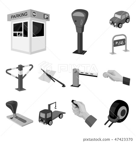 Parking for cars monochrome icons in set collection for design. Equipment and service vector symbol 47423370